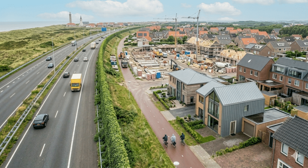 Visualisation of the planted Greenwall barrier beside the HOV bus route between Leiden and Katwijk